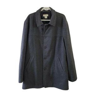 J. Crew Mens Wool Blend Coat Jacket XLT Gray Quilted Lined  XL Tall Button Front